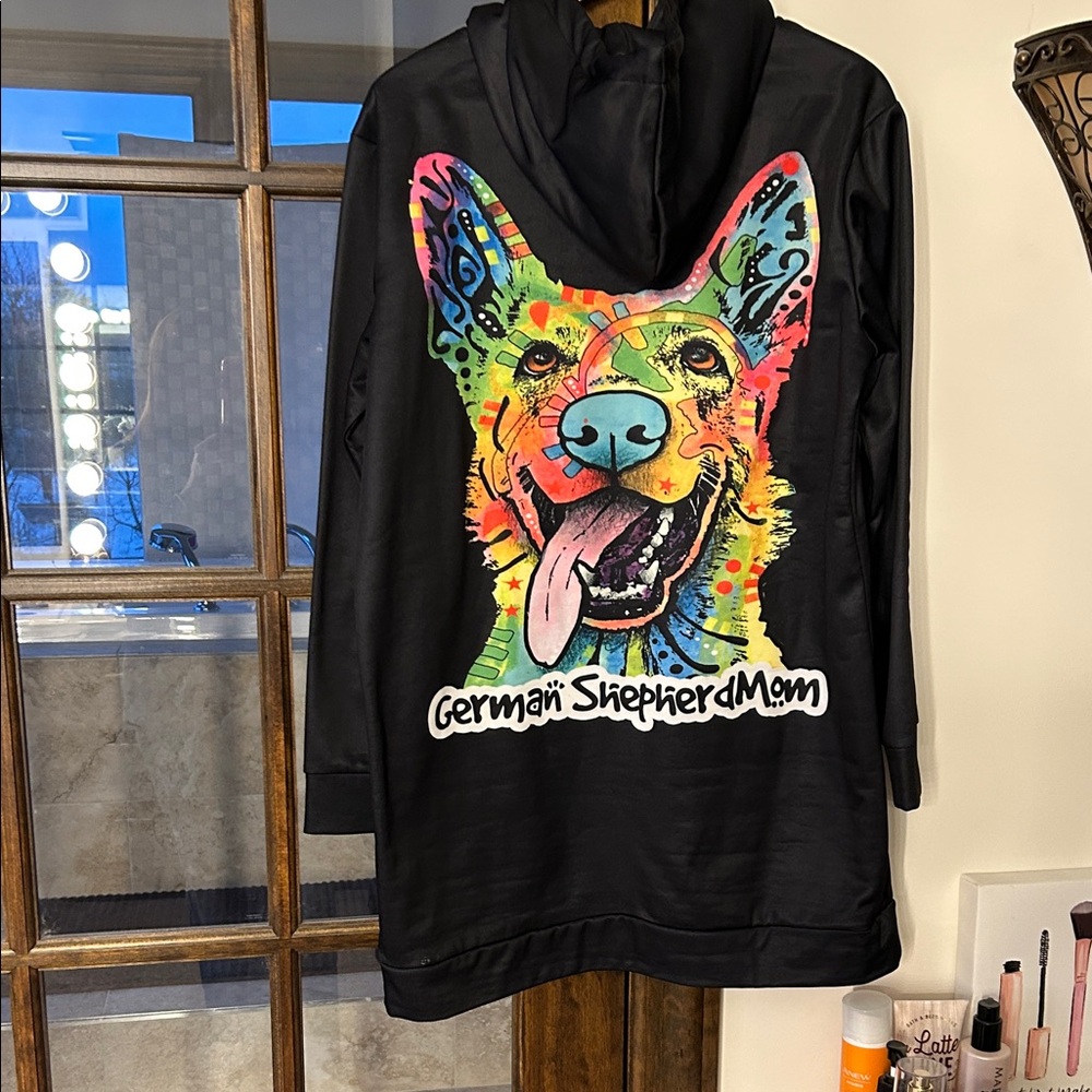 Colorful German Shepherd Print Black Hoodie - Picture 5 of 8